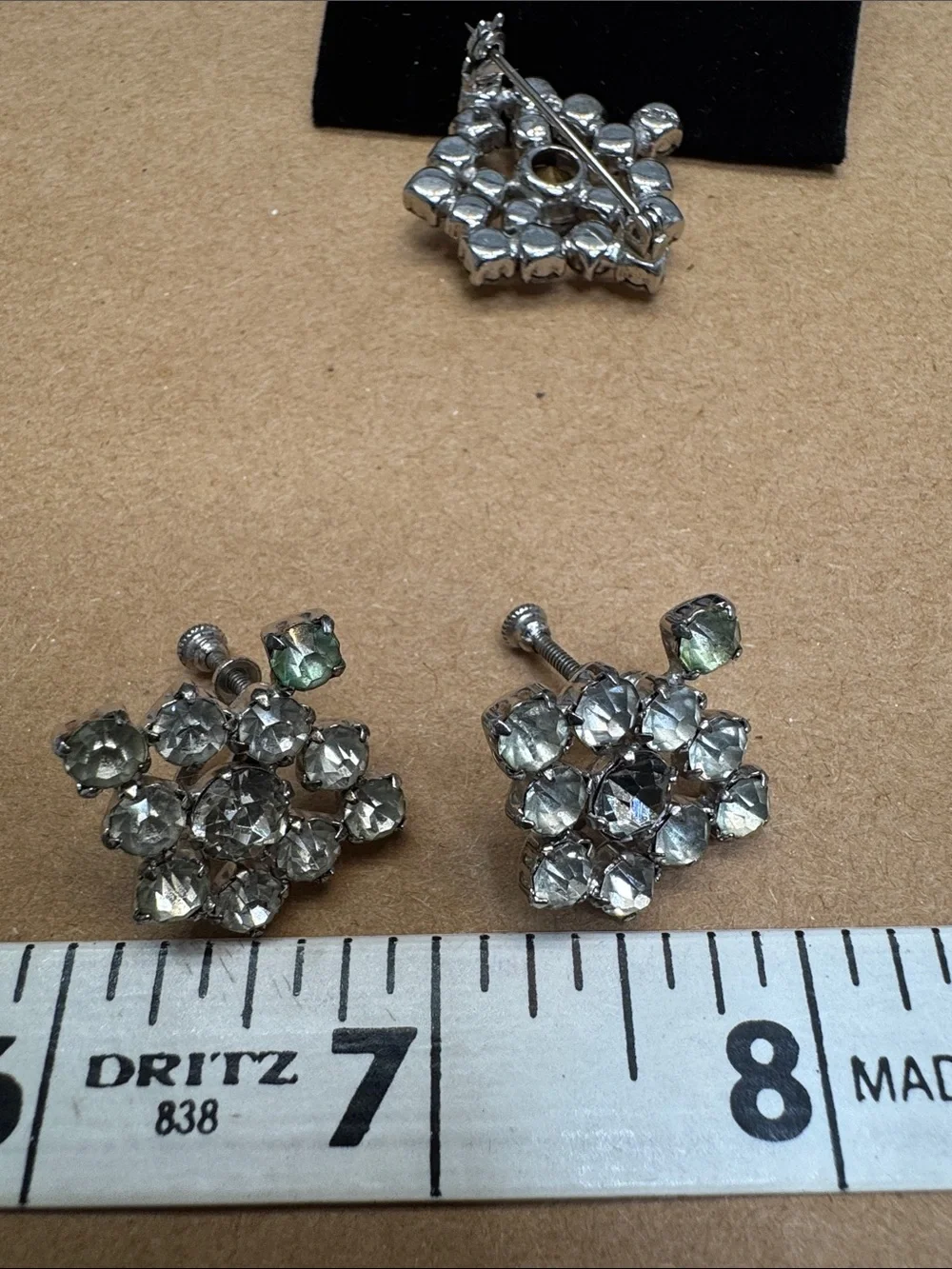 Vintage Sterling Crystal Cluster Brooch and Earring Set